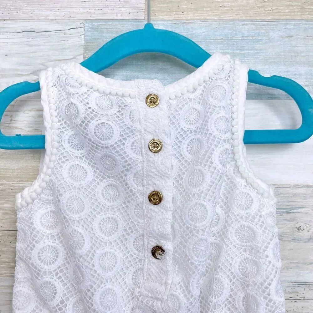 Genuine Kids OshKosh Lace Pom Trim Romper White Dolphin Hem Baby Girls 18M